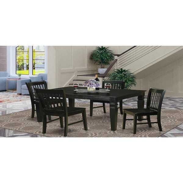 East West Furniture 5-Piece Rectangle Black Finish Solid Wood Top Dining table with 4 Chairs with Lattice Back