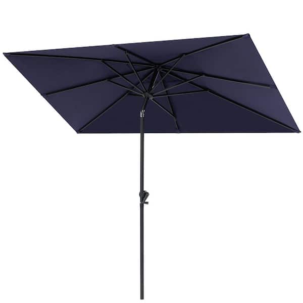 Crestlive Products 9 ft. x 5 ft. Metal Market Umbrella Tilt Patio Umbrella in Navy Blue