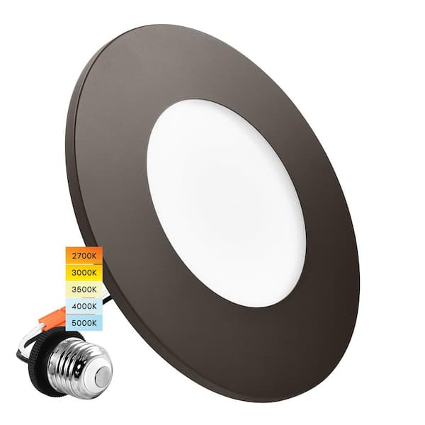 LUXRITE 3-4 in. Integrated LED Flush Mount and Recessed Light, 7.5-Watt, 5CCT, 650LM, Dimmable, J-Box or 4 in. Housing, Bronze