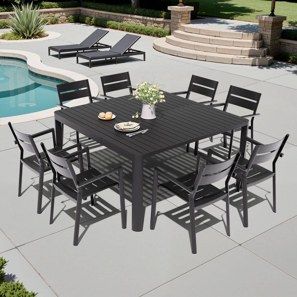 Modern 58. 7 in. Extendable Aluminum Bistro Table Set and 8-Breathable Mesh Chairs Gray for Restaurants and Home price history on PriceWatchPro