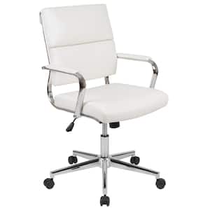 Hansel Mid-Back Faux Leather Swivel Executive Office Chair in White with Arms