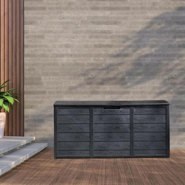 75 Gal. 280L Outdoor Garden Plastic Storage Deck Box Chest Tools Cushions Toys Lockable Seat BLACK