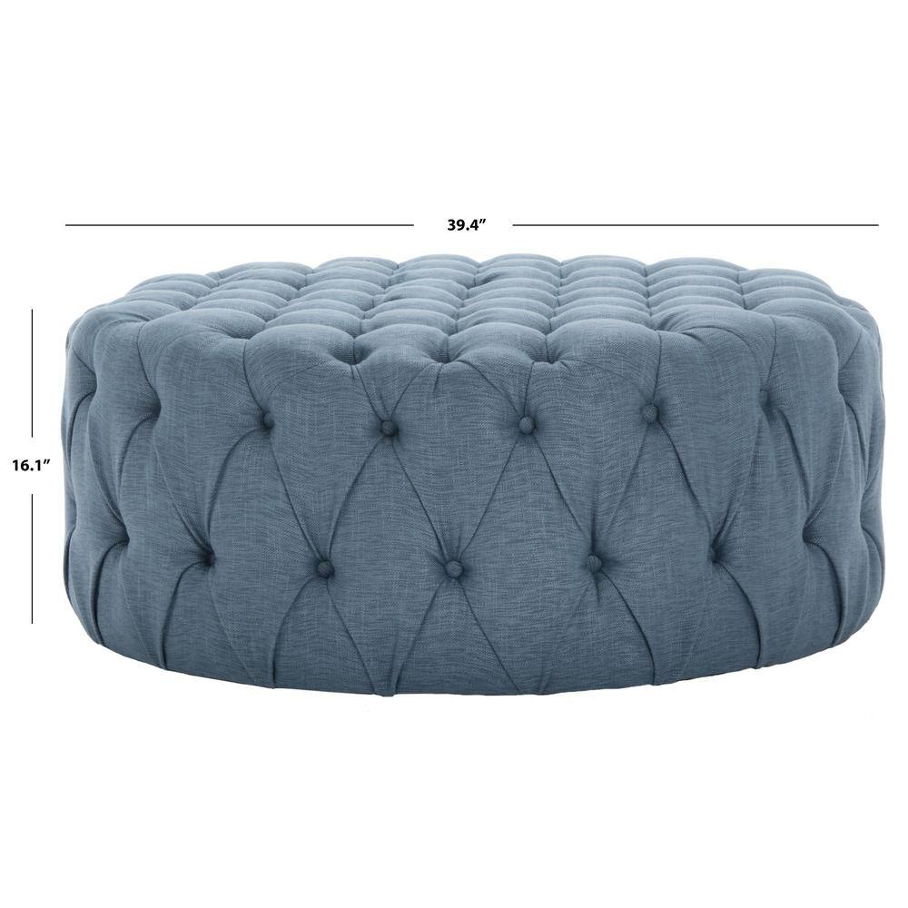Transitional Black Tufted Round Ottoman/Coffee Table, 39"