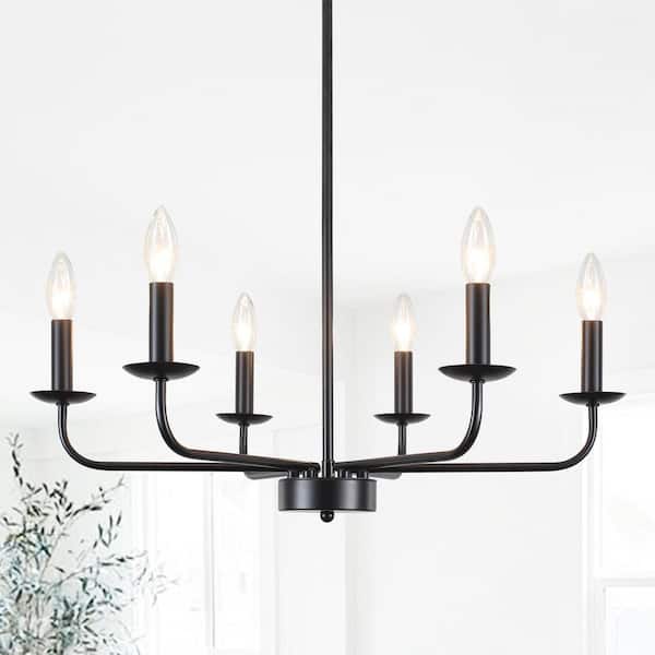 6-Light Rustic Black Candlestick Hanging Island Linear Chandelier Pedant Light for Kitchen Island