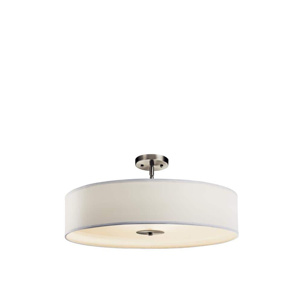 24" Brushed Nickel Drum Ceiling Light with White Shade