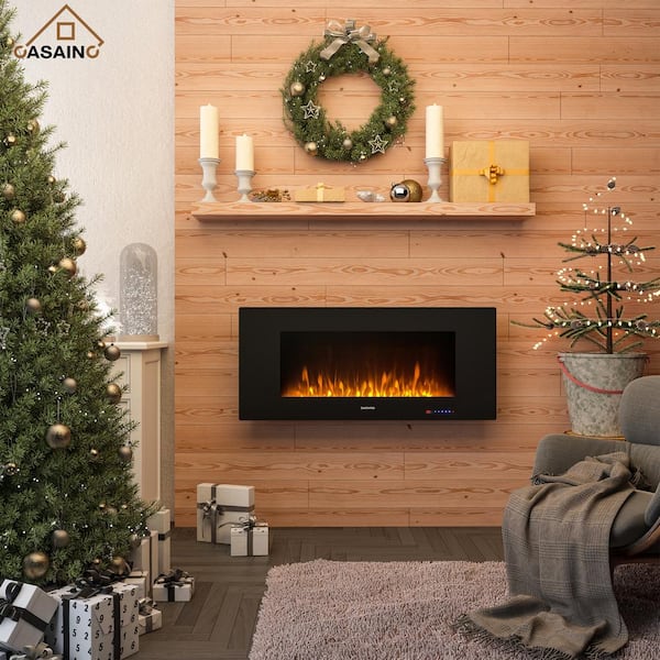 CASAINC 42 in. Black Toughened Wall Mounted Electric Fireplace Winter Home Decor