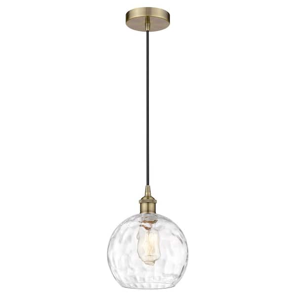 Athens Water Glass 60-Watt 1-Light Antique Brass Standard Mini Pendant Light with Clear Glass Shade, No Bulbs Included