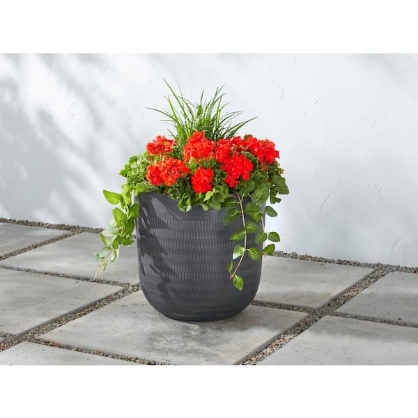 Vigoro 16 in. Jennings Large Gray Fiberglass Bowl Planter (16 in