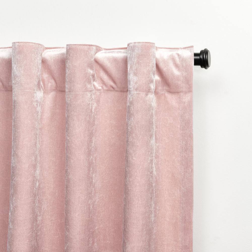 Blush Velvet Pleated Light-Filtering Window Curtain Panel