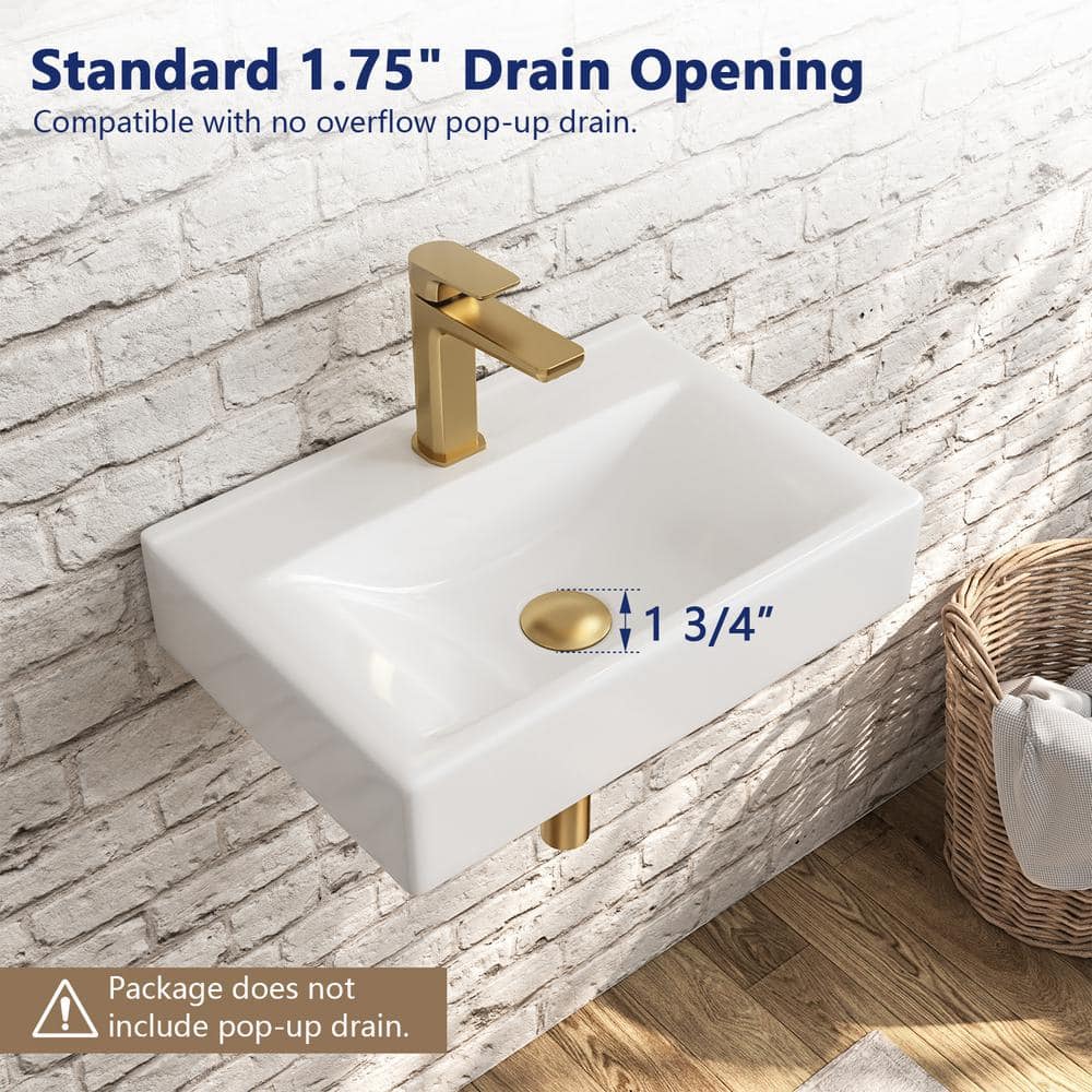 18'' White Ceramic Wall-Mount Bathroom Sink with Faucet Hole