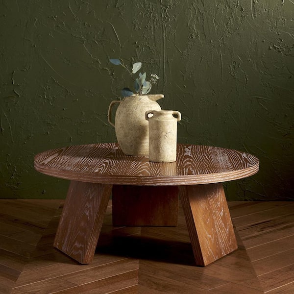 Julianna 36 in. Rustic Oak Round Wood Coffee Table