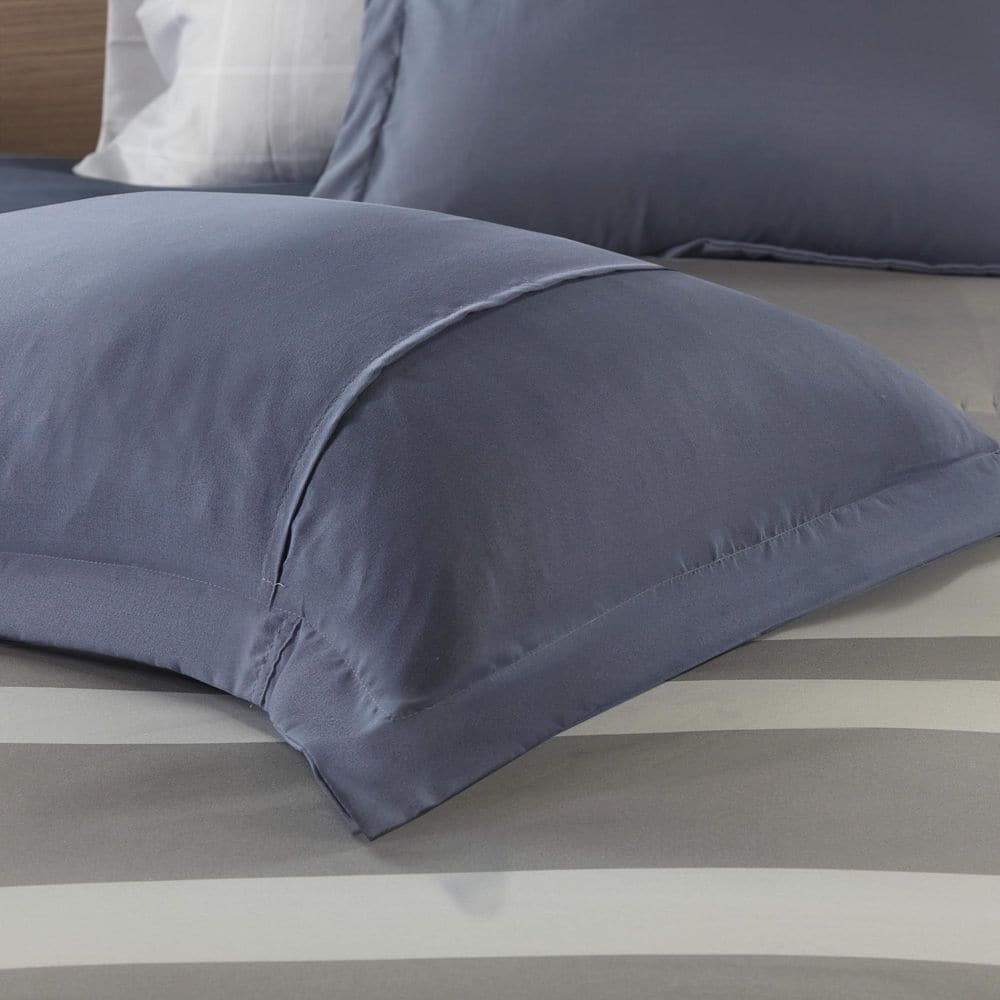 Eddie Striped Blue Microfiber Full Comforter and Sheet Set