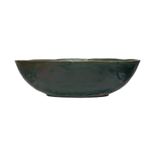 14 in. 461.58 fl. oz. Matte Green Stoneware Serving Bowl
