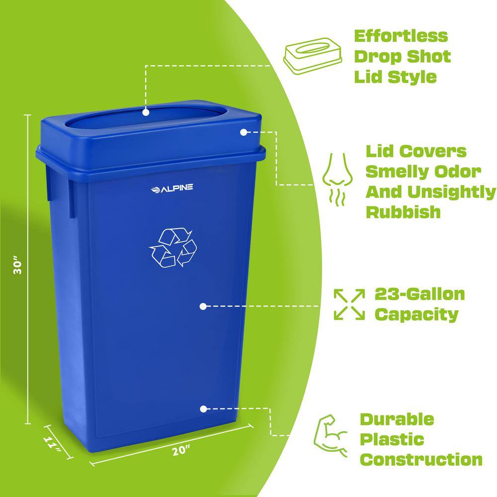 Blue 23 Gallon Plastic Commercial Recycle Bin with Drop Slot Lid