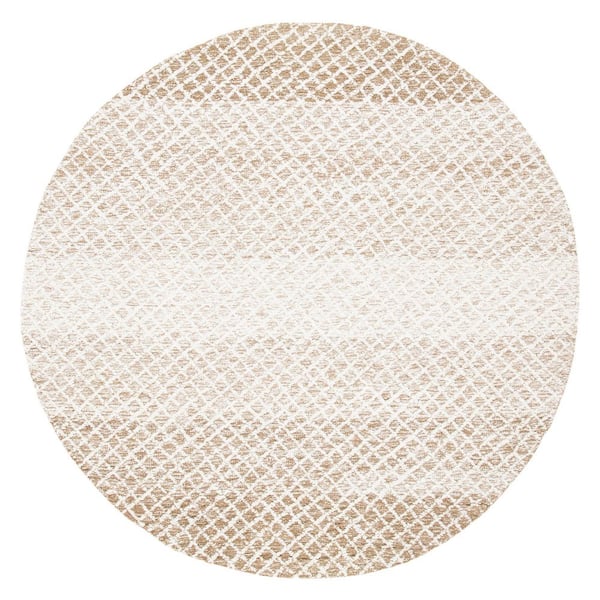 Micro-Loop Beige/Ivory 5 ft. x 5 ft. Trellis Gradient Round Area Rug