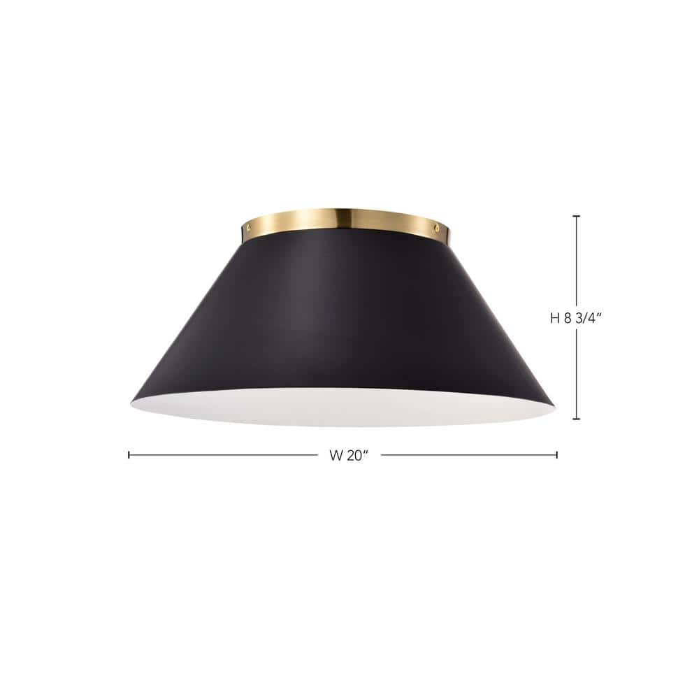 Dover 20" Black and Vintage Brass Glass Flush Mount Light
