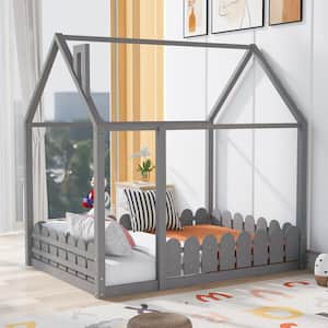 Gray Full Size House Style Bed with Fence