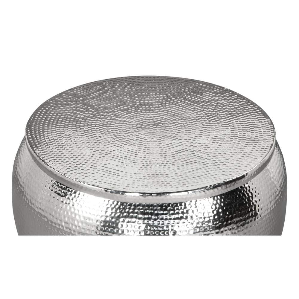 Silver Hammered Aluminum Round Cocktail Table