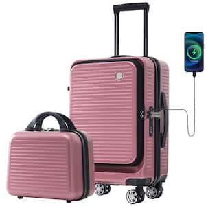 20 in. Carry-on Luggage, Lightweight Suitcase with Front Pocket, 1 Portable Carrying Case and USB Port, Pink