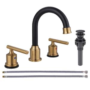 8 in. Widespread Double-Handle Bathroom Faucet in Black and Gold