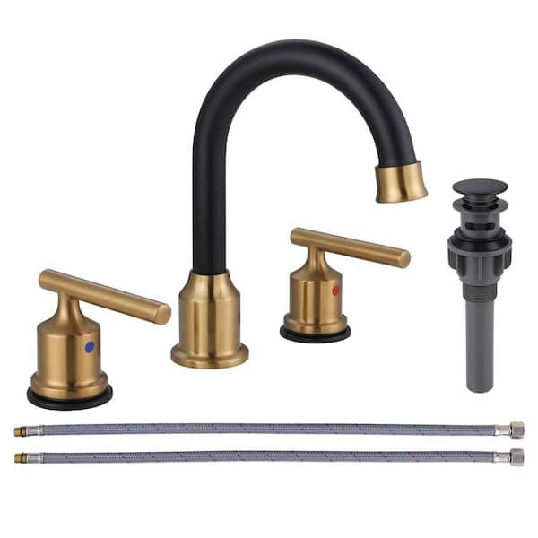 ARCORA 8 in. Widespread Double-Handle Bathroom Faucet in Black and Gold