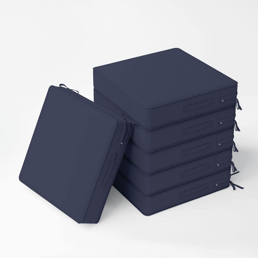 17 x 16 x 3 in. (6-Pack) Rectangle Outdoor Waterproof Patio Replacement Seat Cushions with Ties and Handle, Navy Blue price history on PriceWatchPro