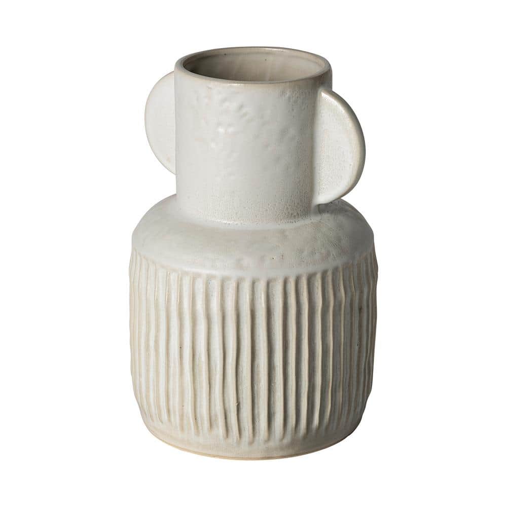 Ceramic Rustic Vintage Vase with 3 Piece Set of Glazed Decorative Vase  Table for Table Fireplace Decor Living Room White