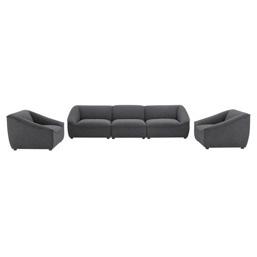 Charcoal 5-Piece Modern Fabric Living Room Set with Rubberwood Legs