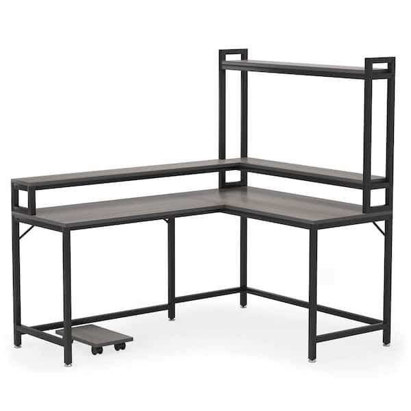 Tribesigns Lantz 47 in. L Shaped Desk Gray Engineered Wood Computer Desk with Monitor Hutch Shelf CPU Stand
