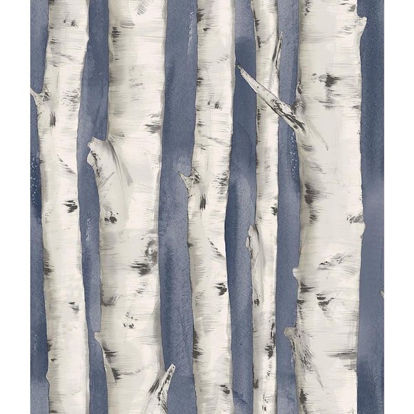 Chesapeake Pioneer Denim Birch Tree Denim Wallpaper Sample