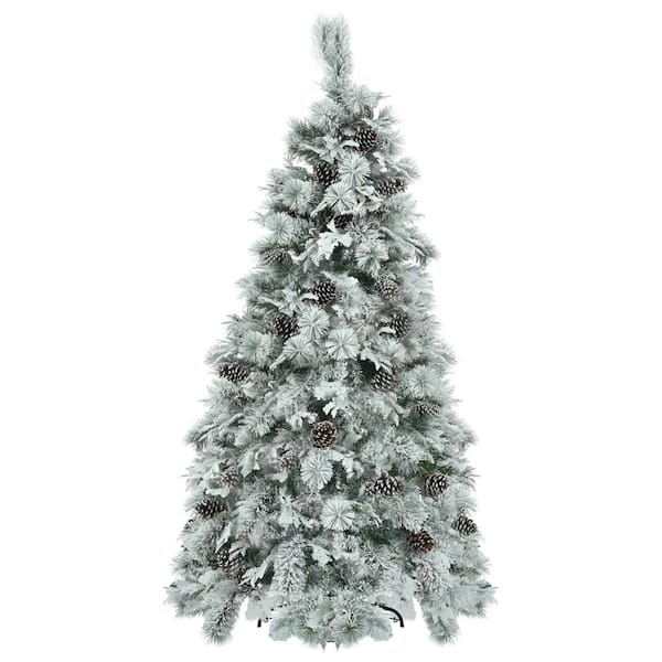 6 ft. White Prelit Artificial Christmas Tree with Pine Cones, 403 Branch Tips and 250 Multi-Color LED Lights