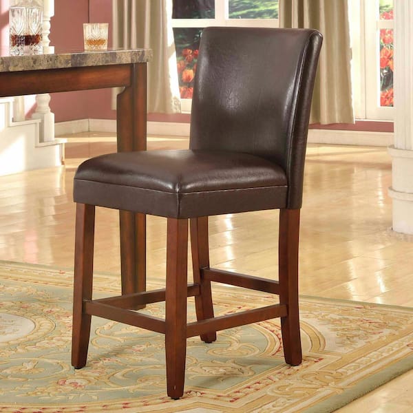 Luxury Brown Faux Leather 24 in. Counter Height barstool