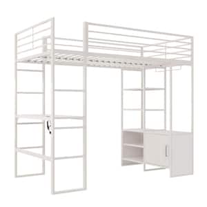 DHP Lyon Twin Loft Bed with Desk and Storage, off White