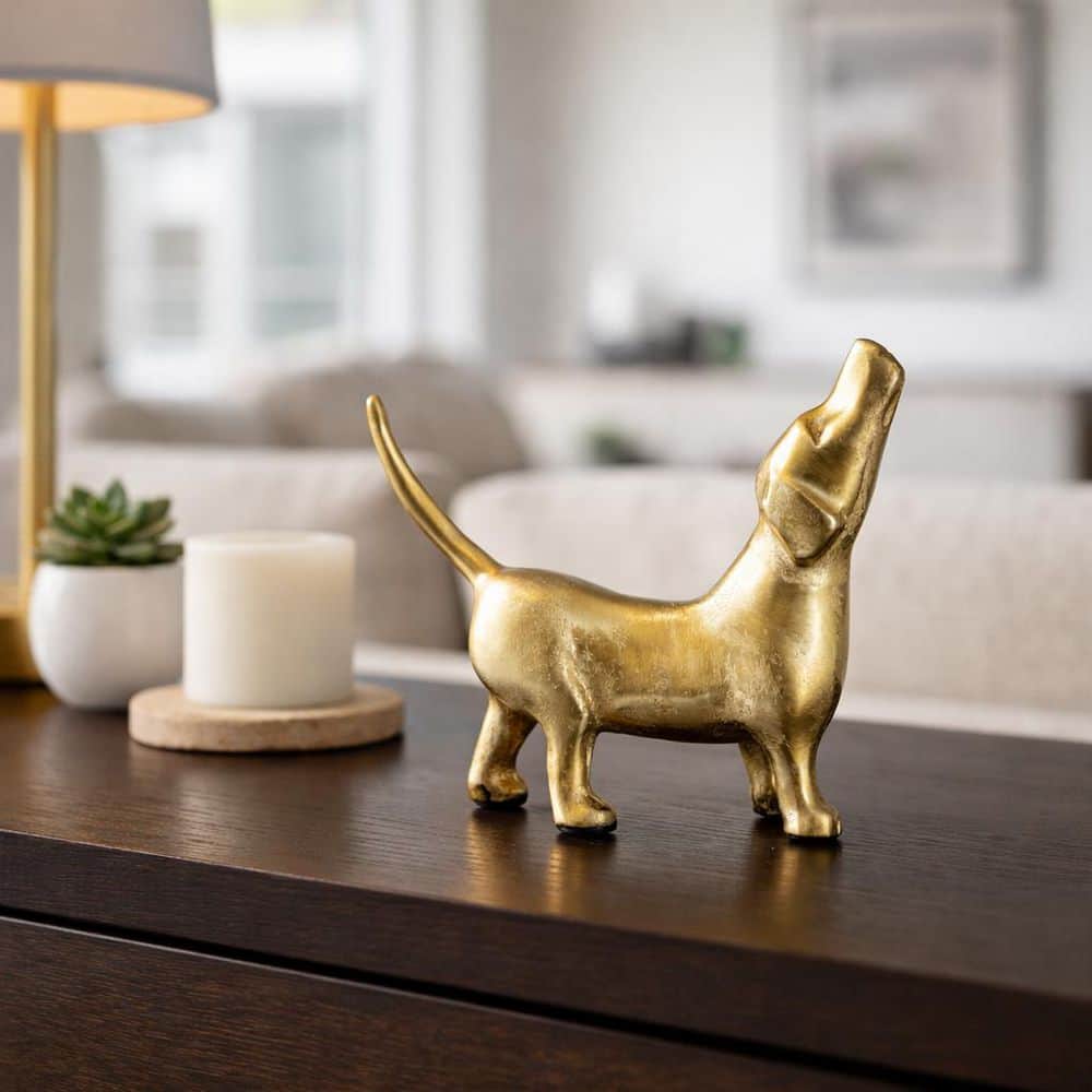 8 in. x 6 in. Gold Metal Aluminum Novelty Howling Dog Figurine