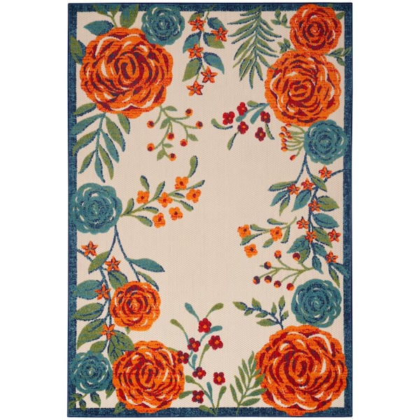 Nourison Aloha Ivory Multicolor 6 ft. x 9 ft. Floral Contemporary Indoor/Outdoor Area Rug