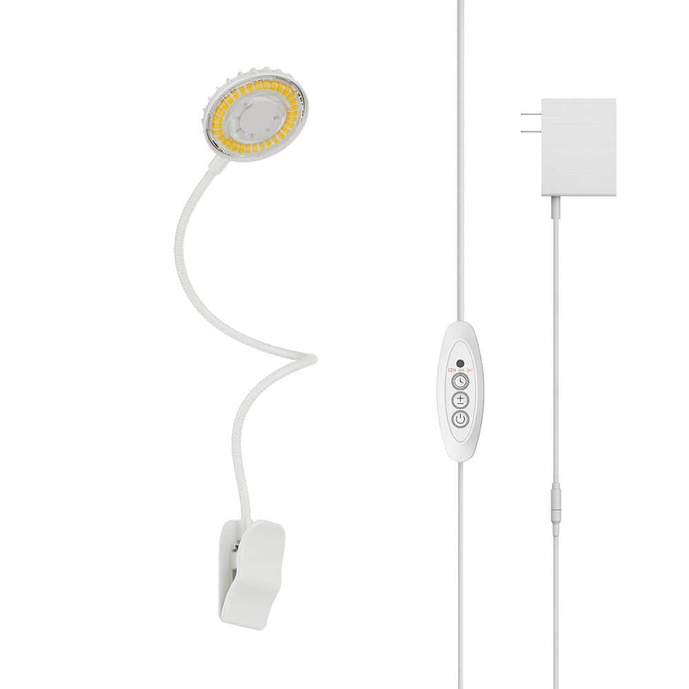 12-Watt Clip-On Gooseneck LED Grow Light for Indoor Plants Dimmable Full Spectrum 4000K Auto Timer (1-Pack)