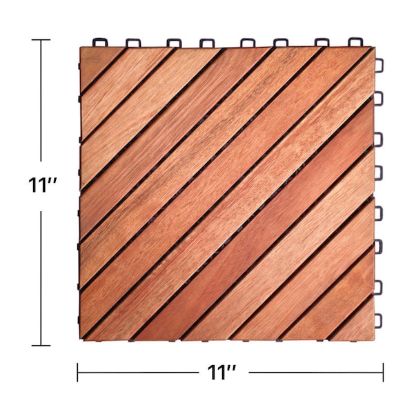 1 ft. W x 1 ft. L Patio 12-Diagonal Slat Eucalyptus Interlocking Wooden Deck Tile in Brown(Set of 10)