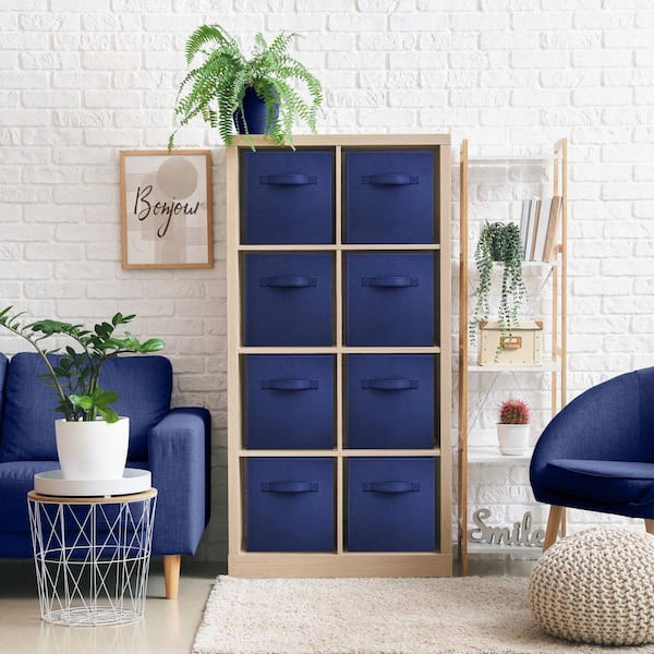 Storage Cubes with Handles, Navy Blue 13 in. x 13 in. H Fabric Decorative Basket Set of 8, Foldable Closet Organizer