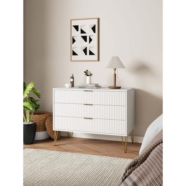 Manhattan Comfort DUMBO Modern White 3-Drawer 35.19 in. Dresser with SNAP Assembly - Tool-Free, Effortless Setup
