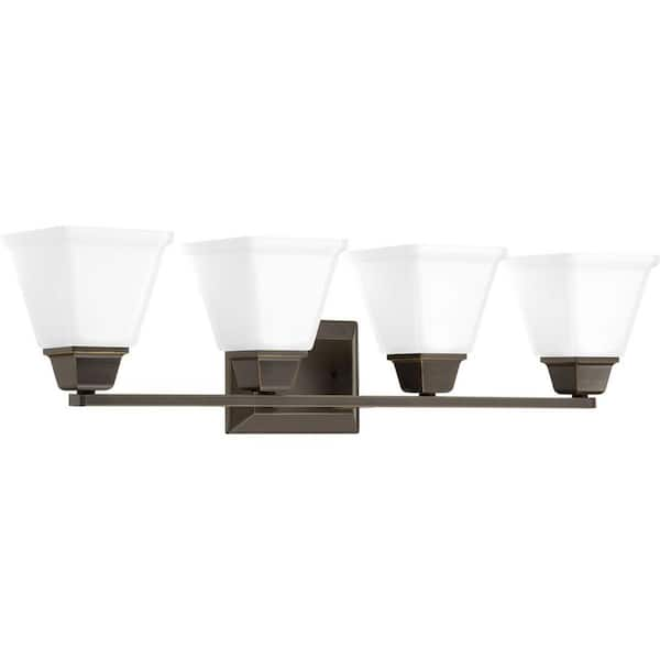 Progress Lighting Clifton Heights Collection 4-Light Antique Bronze Etched Glass Craftsman Bath Vanity Light