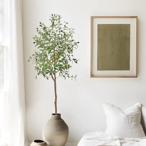 Swafrrt 5 ft. Artificial Olive Tree in Pot, Large Faux Olive Silk Tree for Indoor Home Decor and Housewarming Gift
