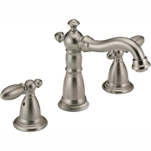 Victorian 8 in. Widespread 2-Handle Bathroom Faucet with Metal Drain Assembly in Stainless