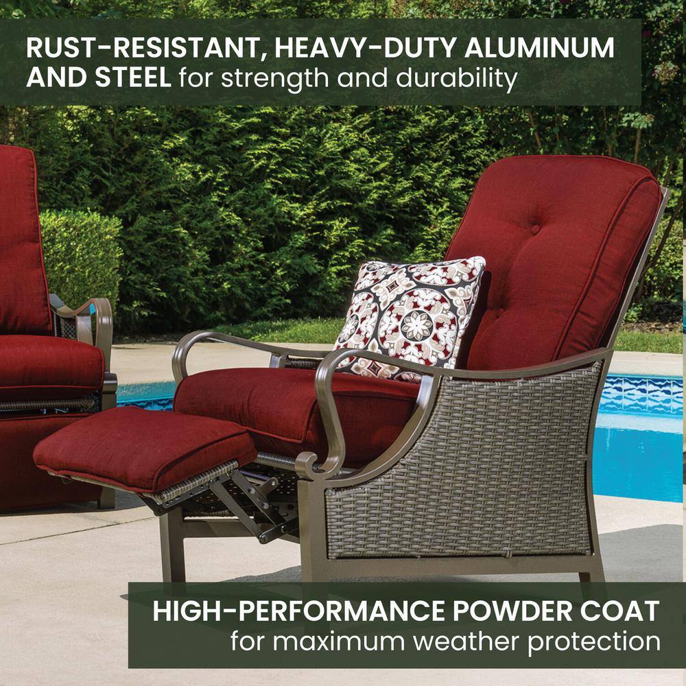 Crimson Red Steel and Wicker Reclining Armchair with Cushions