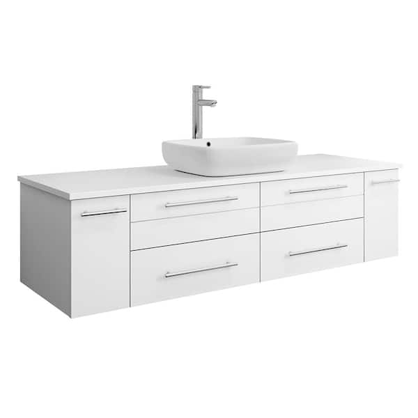 Fresca Lucera 60 in. W Wall Hung Bath Vanity in White with Quartz Stone Vanity Top in White with White Basin