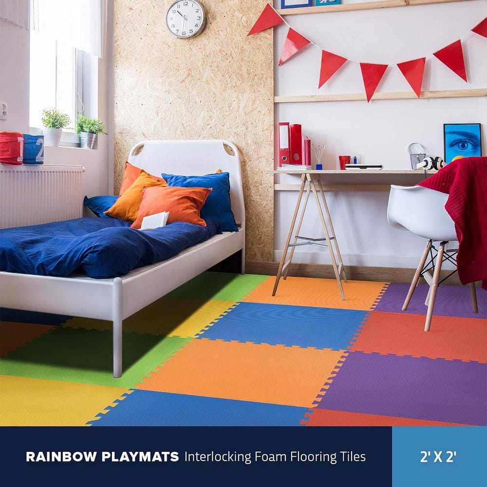 Rainbow Interlocking Foam Kids Play Mat, 24 Tiles