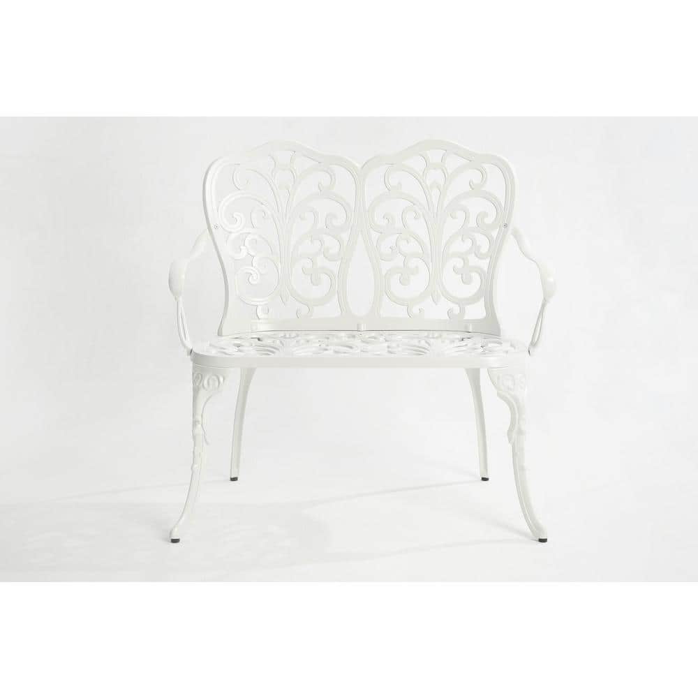 2-Person White Aluminum Outdoor Bench Patio Loveseat Garden Park Bench