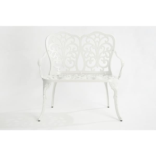 Anvil 2-Person White Aluminum Outdoor Bench Patio Loveseat Garden Park Bench