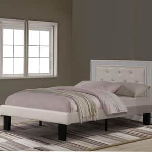 White Wooden Frame Twin Platform Bed with High Headboard