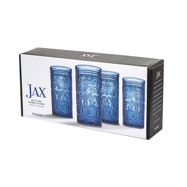 Jax Highball Beverage Glass Cup by Godinger Blue Set of 4 