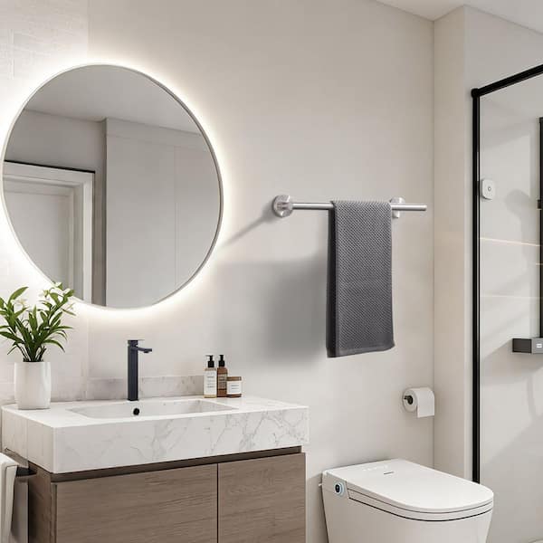 16 in. Wall Mounted Single Towel Bar in Brushed Nickel